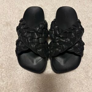 Qupid Black Braided Slide Sandals